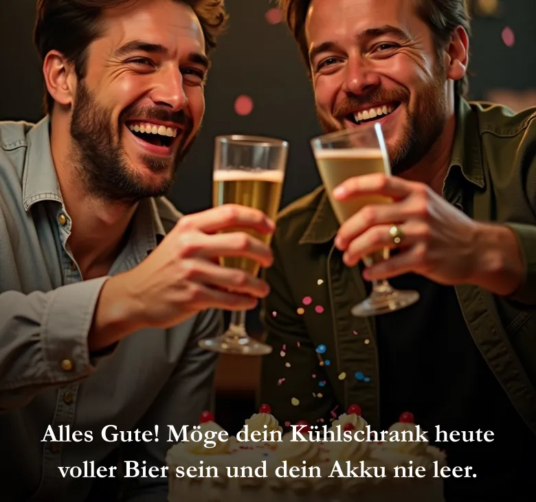 Alles Gute! Möge dein Kühlschrank heute voller Bier sein und dein Akku nie leer.