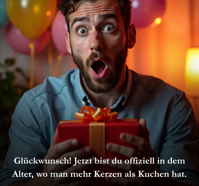 Glückwunsch! Jetzt bist du offiziell in dem Alter, wo man mehr Kerzen als Kuchen hat.