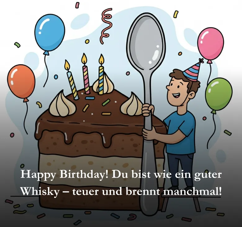 Happy Birthday! Du bist wie ein guter Whisky – teuer und brennt manchmal!
