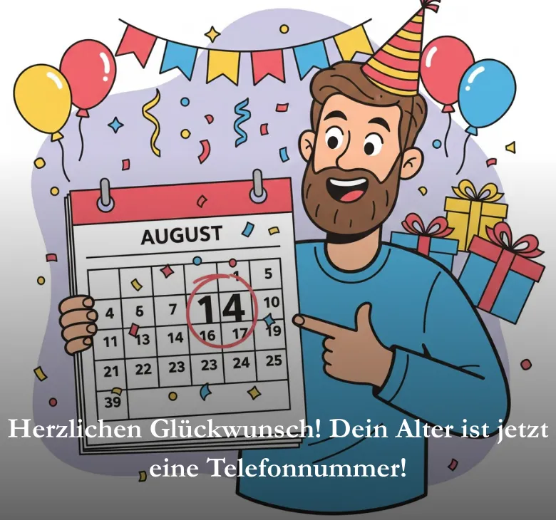 Herzlichen Glückwunsch! Dein Alter ist jetzt eine Telefonnummer!
