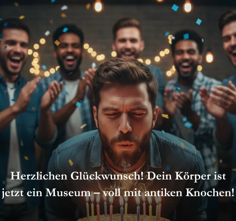 Herzlichen Glückwunsch! Dein Körper ist jetzt ein Museum – voll mit antiken Knochen!
