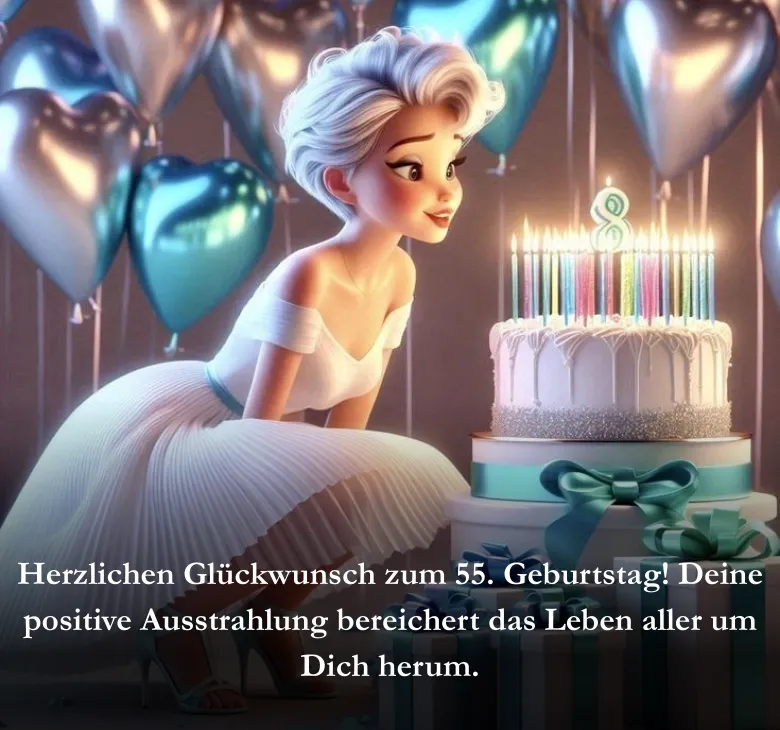 Herzlichen Glückwunsch zum 55. Geburtstag! Deine positive Ausstrahlung bereichert das Leben aller um Dich herum
