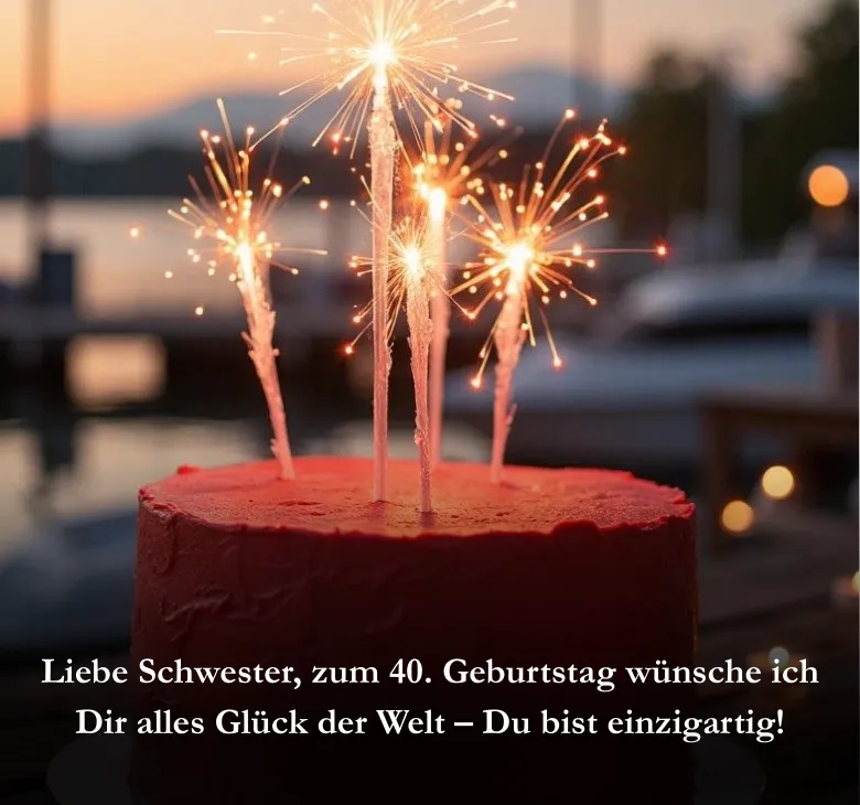 Liebe Schwester, zum 40. Geburtstag wünsche ich Dir alles Glück der Welt – Du bist einzigartig!
