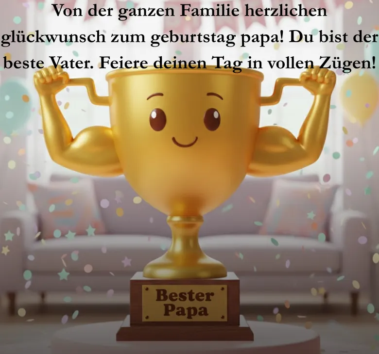 Von der ganzen Familie herzlichen glückwunsch zum geburtstag papa! Du bist der beste Vater. Feiere deinen Tag in vollen Zügen!