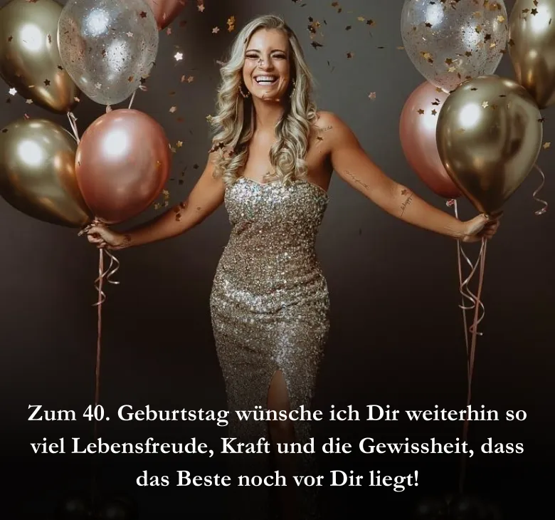 Zum 40. Geburtstag wünsche ich Dir weiterhin so viel Lebensfreude, Kraft und die Gewissheit, dass das Beste noch vor Dir liegt!