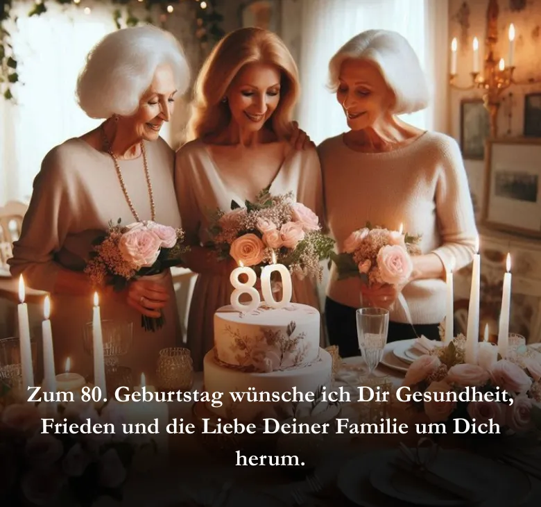 Zum 80. Geburtstag wünsche ich Dir Gesundheit, Frieden und die Liebe Deiner Familie um Dich herum.
