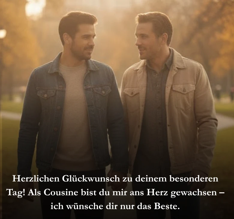 Herzlichen Glückwunsch zu deinem besonderen Tag! Als Cousine bist du mir ans Herz gewachsen – ich wünsche dir nur das Beste.