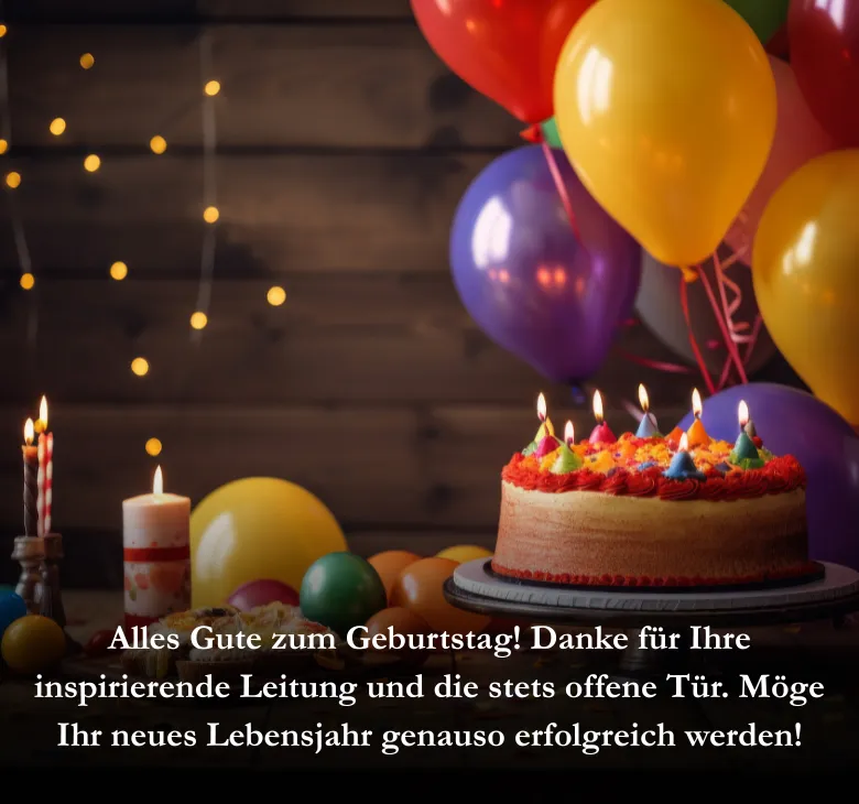 Alles Gute zum Geburtstag! Danke für Ihre inspirierende Leitung und die stets offene Tür. Möge Ihr neues Lebensjahr genauso erfolgreich werden!