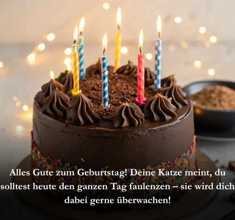 Alles Gute zum Geburtstag! Deine Katze meint, du solltest heute den ganzen Tag faulenzen – sie wird dich dabei gerne überwachen!