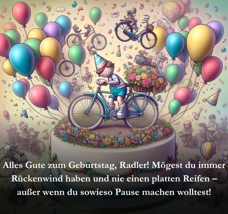 Alles Gute zum Geburtstag, Radler! Mögest du immer Rückenwind haben und nie einen platten Reifen – außer wenn du sowieso Pause machen wolltest!