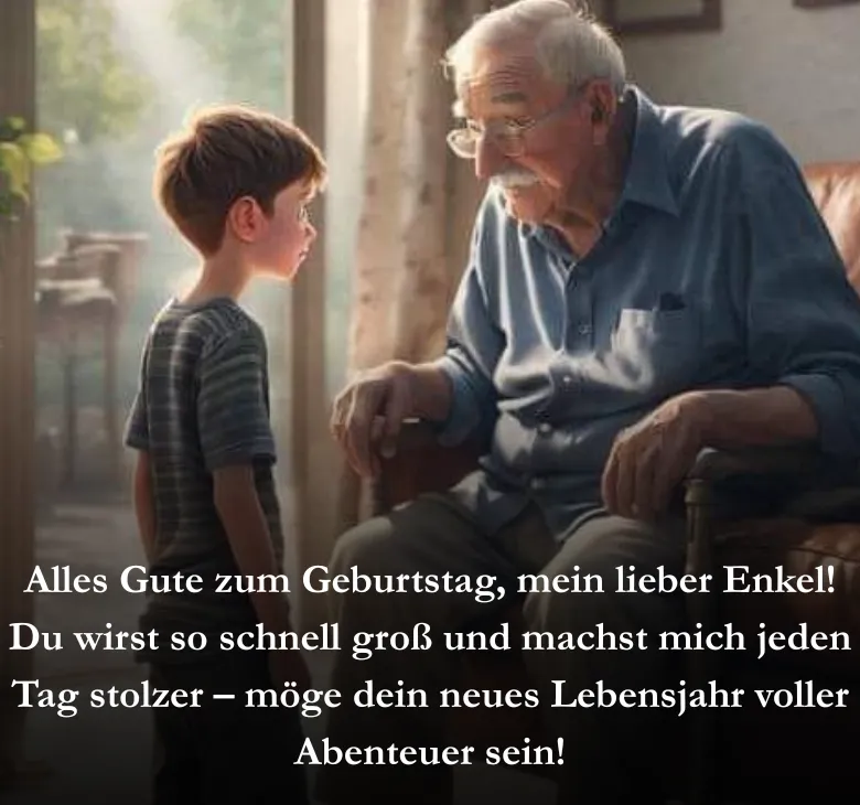 Alles Gute zum Geburtstag, mein lieber Enkel! Du wirst so schnell groß und machst mich jeden Tag stolzer – möge dein neues Lebensjahr voller Abenteuer sein!