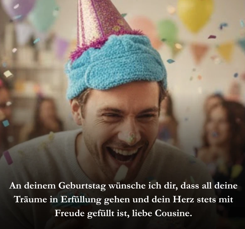 An deinem Geburtstag wünsche ich dir, dass all deine Träume in Erfüllung gehen und dein Herz stets mit Freude gefüllt ist, liebe Cousine