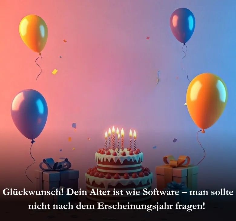 Glückwunsch! Dein Alter ist wie Software – man sollte nicht nach dem Erscheinungsjahr fragen! 