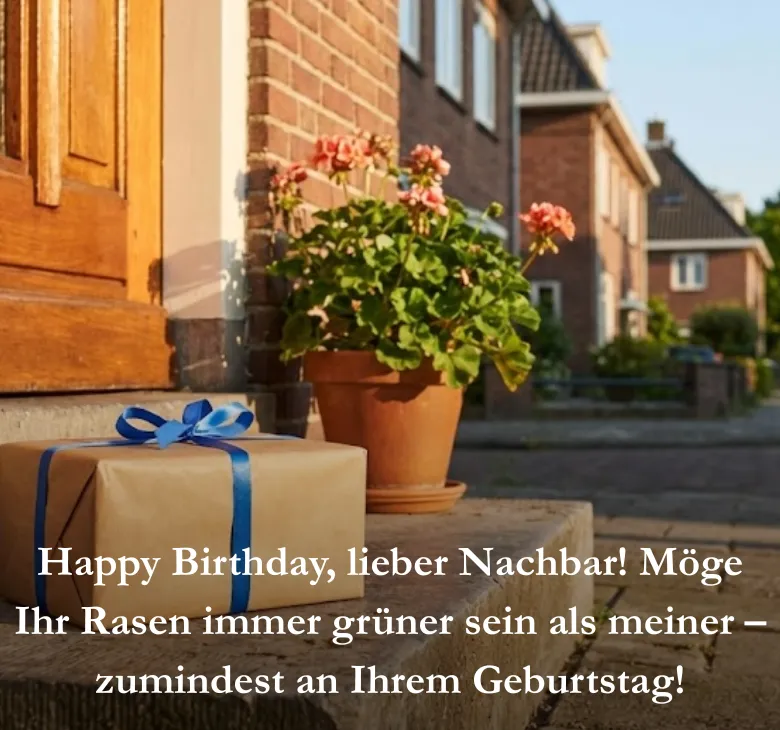 Happy Birthday, lieber Nachbar! Möge Ihr Rasen immer grüner sein als meiner – zumindest an Ihrem Geburtstag!