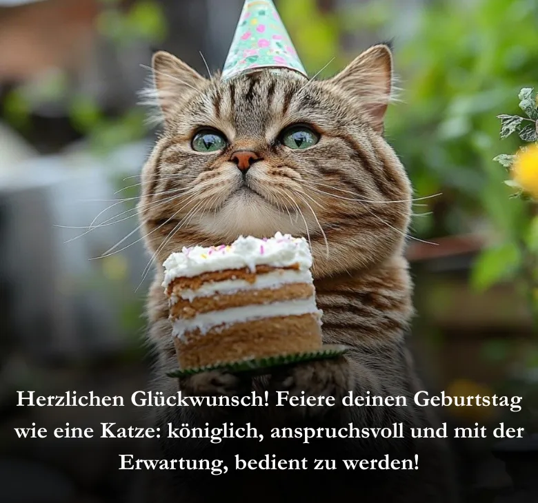Herzlichen Glückwunsch! Feiere deinen Geburtstag wie eine Katze: königlich, anspruchsvoll und mit der Erwartung, bedient zu werden!