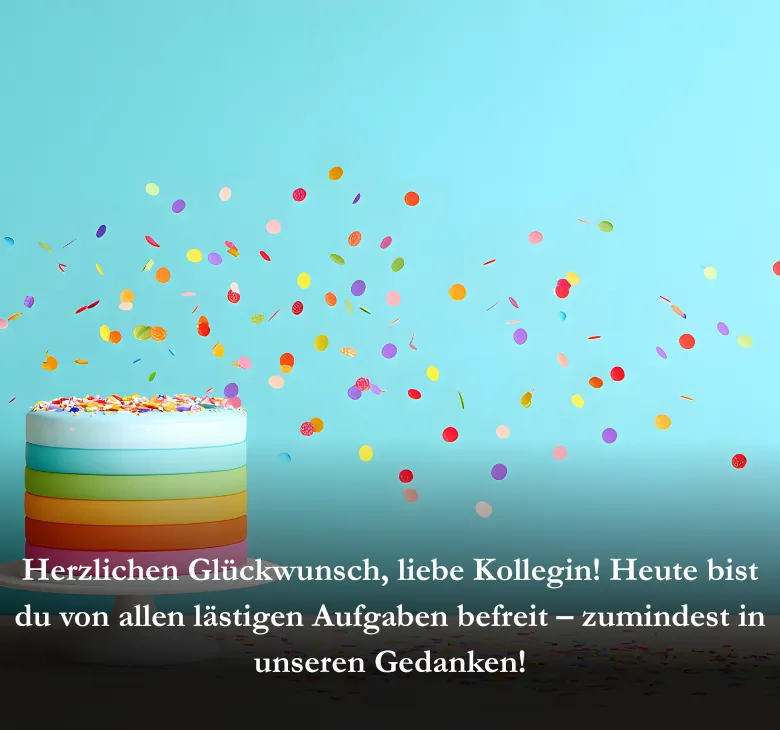 Herzlichen Glückwunsch, liebe Kollegin! Heute bist du von allen lästigen Aufgaben befreit – zumindest in unseren Gedanken!