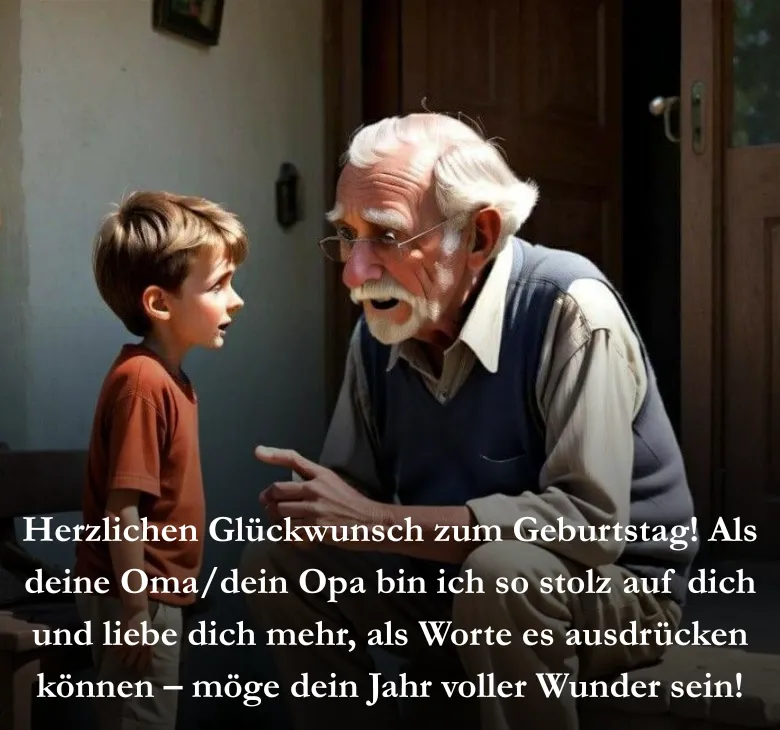 Herzlichen Glückwunsch zum Geburtstag! Als deine Oma/dein Opa bin ich so stolz auf dich und liebe dich mehr, als Worte es ausdrücken können – möge dein Jahr voller Wunder sein!