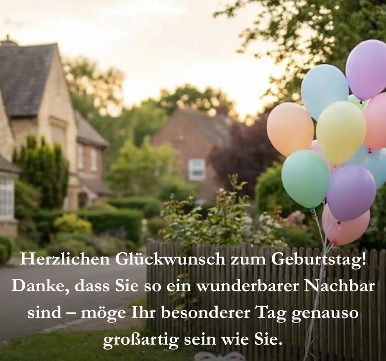 Herzlichen Glückwunsch zum Geburtstag! Danke, dass Sie so ein wunderbarer Nachbar sind – möge Ihr besonderer Tag genauso großartig sein wie Sie.