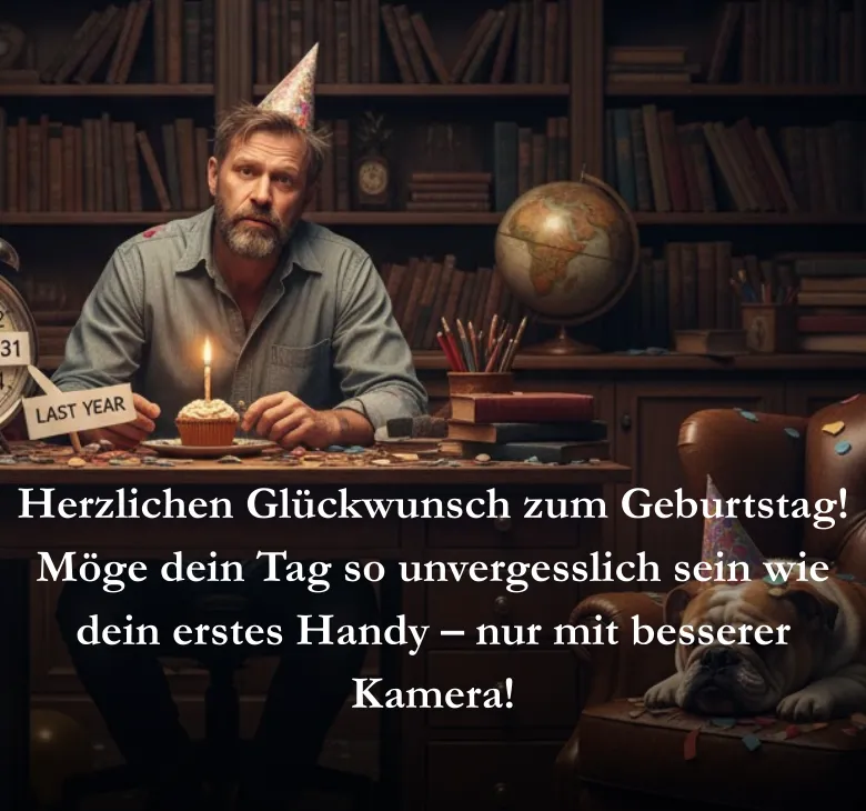 Herzlichen Glückwunsch zum Geburtstag Möge dein Tag so unvergesslich sein wie dein erstes Handy nur mit besserer Kamera
