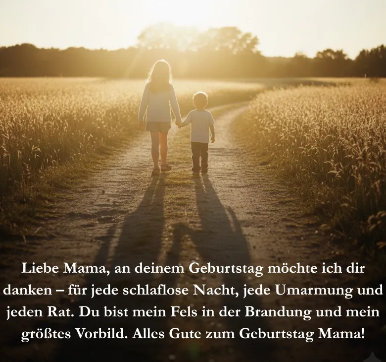 Liebe Mama, an deinem Geburtstag möchte ich dir danken – für jede schlaflose Nacht, jede Umarmung und jeden Rat. Du bist mein Fels in der Brandung und mein größtes Vorbild. Alles Gute zum Geburtstag Mama!