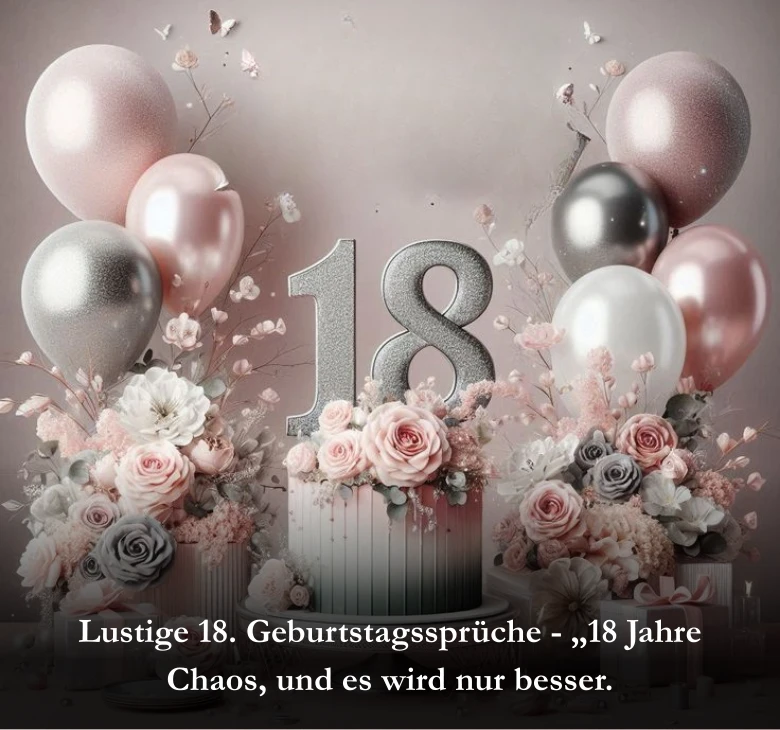 Lustige 18. Geburtstagssprüche - „18 Jahre Chaos, und es wird nur besser