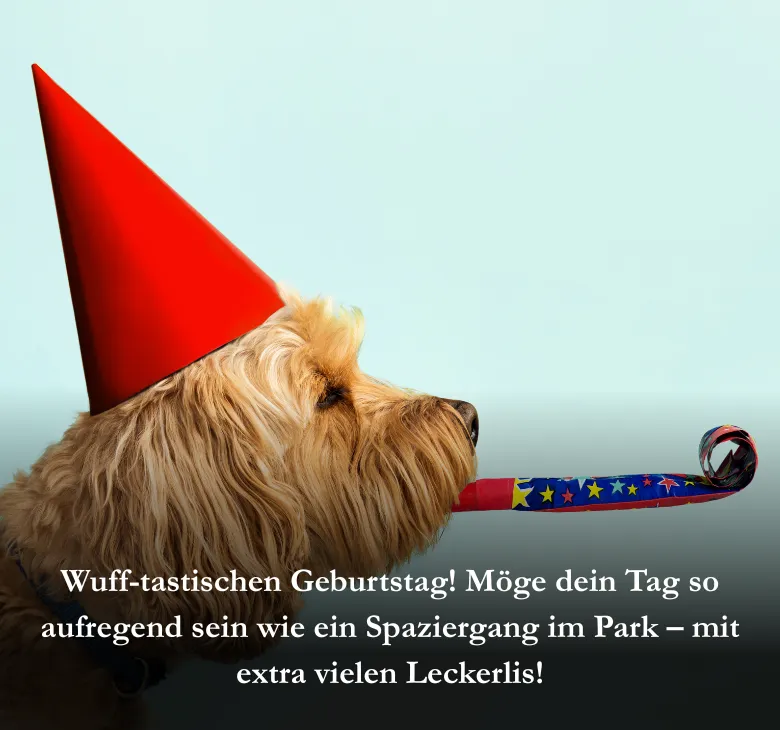 Wuff-tastischen Geburtstag! Möge dein Tag so aufregend sein wie ein Spaziergang im Park – mit extra vielen Leckerlis!