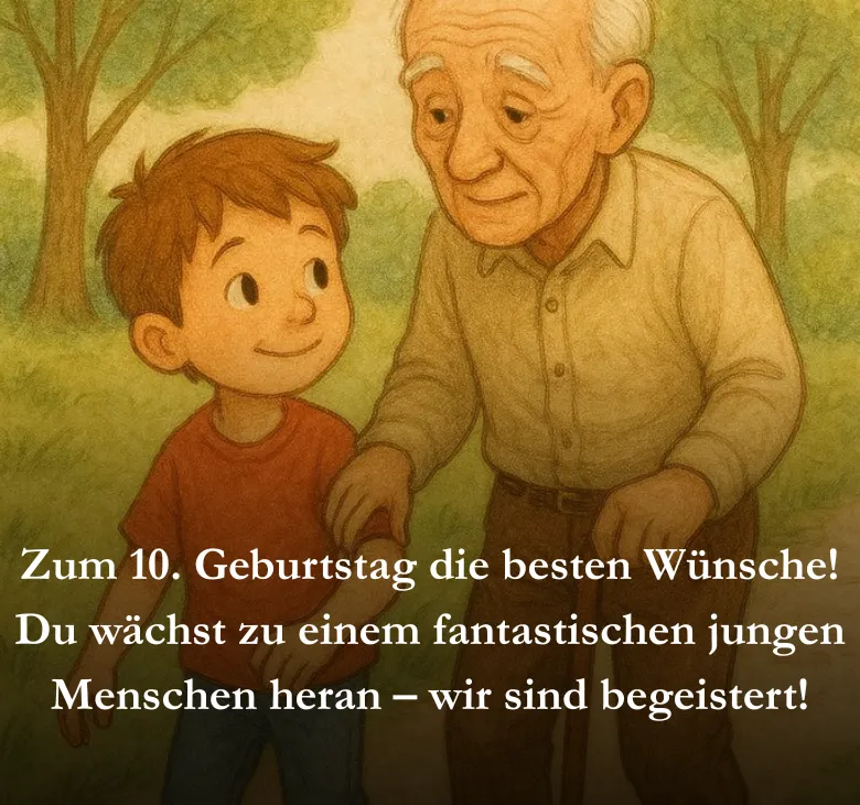 Zum 10. Geburtstag die besten Wünsche! Du wächst zu einem fantastischen jungen Menschen heran – wir sind begeistert!