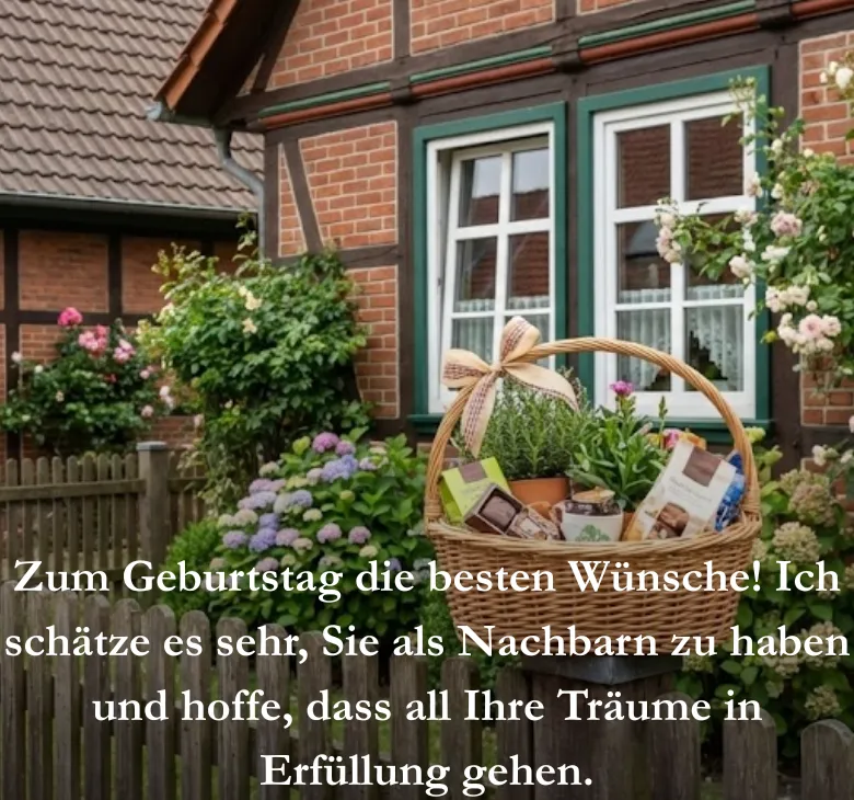Zum Geburtstag die besten Wünsche! Ich schätze es sehr, Sie als Nachbarn zu haben und hoffe, dass all Ihre Träume in Erfüllung gehen.