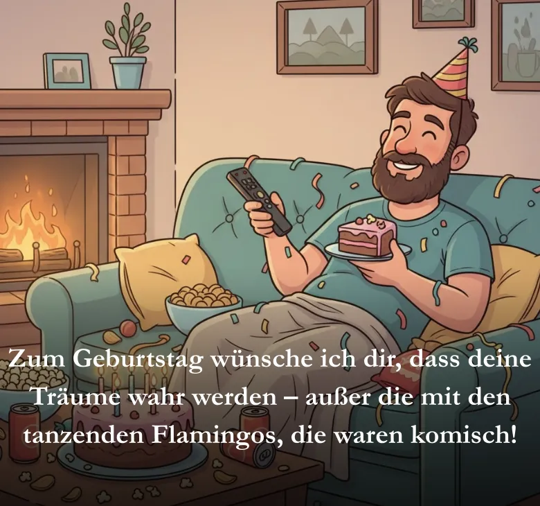 Zum Geburtstag wünsche ich dir dass deine Träume wahr werden außer die mit den tanzenden Flamingos die waren komisch