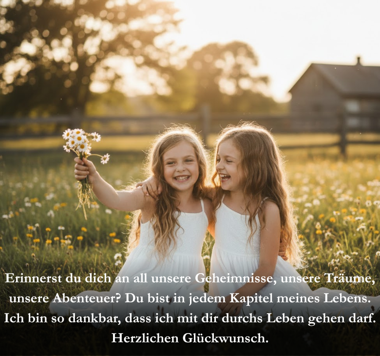 Erinnerst du dich an all unsere Geheimnisse, unsere Träume, unsere Abenteuer? Du bist in jedem Kapitel meines Lebens. Ich bin so dankbar, dass ich mit dir durchs Leben gehen darf. Herzlichen Glückwunsch.