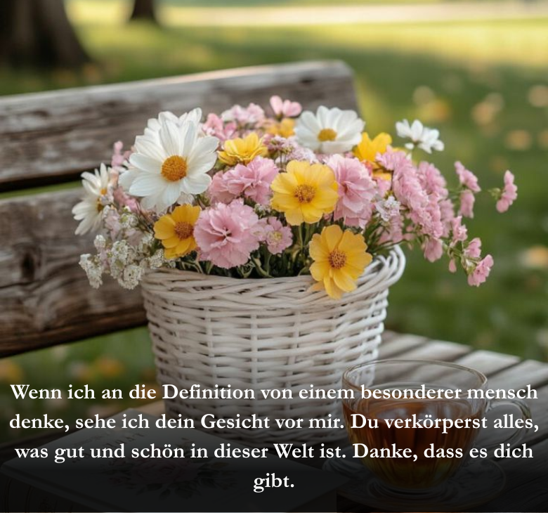 Wenn ich an die Definition von einem besonderer mensch denke, sehe ich dein Gesicht vor mir. Du verkörperst alles, was gut und schön in dieser Welt ist. Danke, dass es dich gibt.