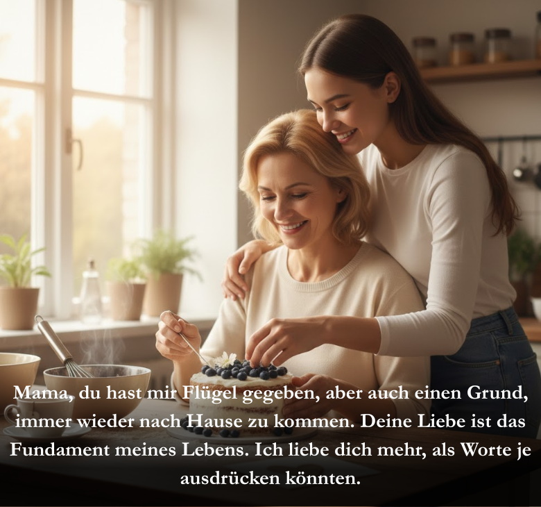 Mama, du hast mir Flügel gegeben, aber auch einen Grund, immer wieder nach Hause zu kommen. Deine Liebe ist das Fundament meines Lebens. Ich liebe dich mehr, als Worte je ausdrücken könnten.