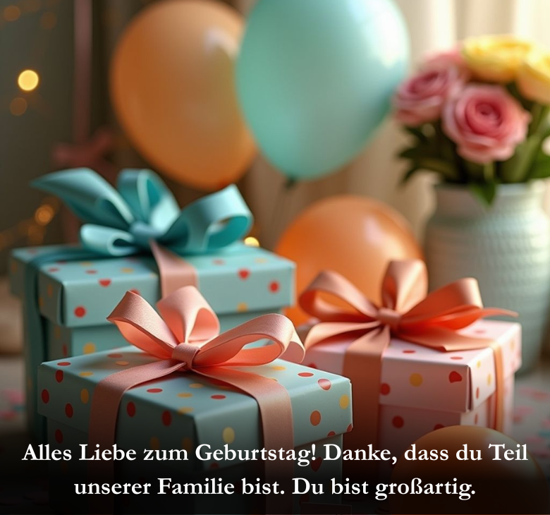 Alles Liebe zum Geburtstag! Danke, dass du Teil unserer Familie bist. Du bist großartig.