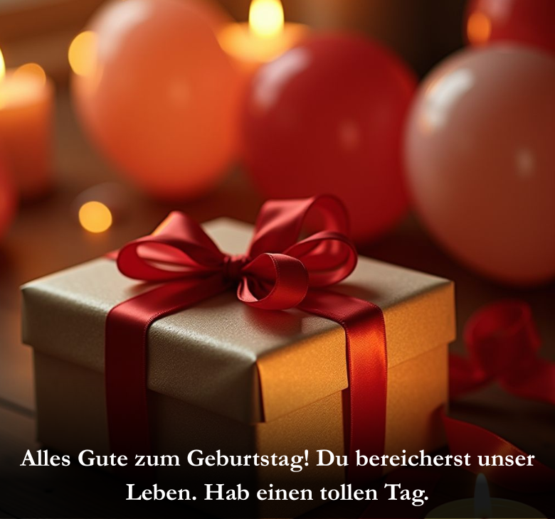 Alles Gute zum Geburtstag! Du bereicherst unser Leben. Hab einen tollen Tag.