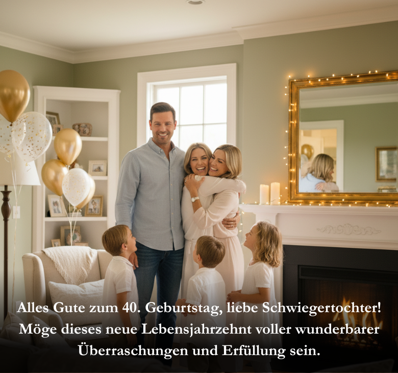 Alles Gute zum 40. Geburtstag, liebe Schwiegertochter! Möge dieses neue Lebensjahrzehnt voller wunderbarer Überraschungen und Erfüllung sein.