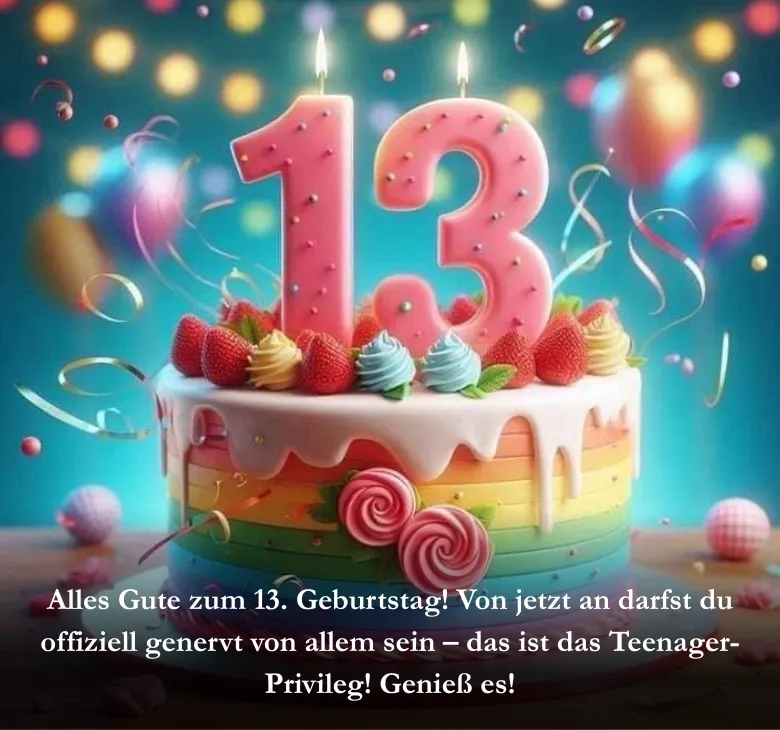 Alles Gute zum 13. Geburtstag! Von jetzt an darfst du offiziell genervt von allem sein – das ist das Teenager-Privileg! Genieß es!
