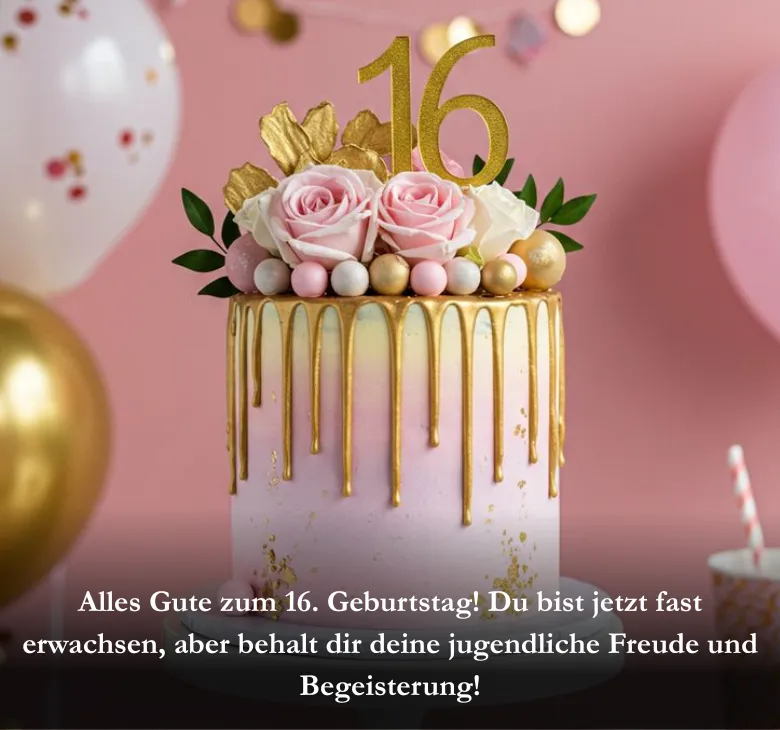 Alles Gute zum 16. Geburtstag! Du bist jetzt fast erwachsen, aber behalt dir deine jugendliche Freude und Begeisterung!