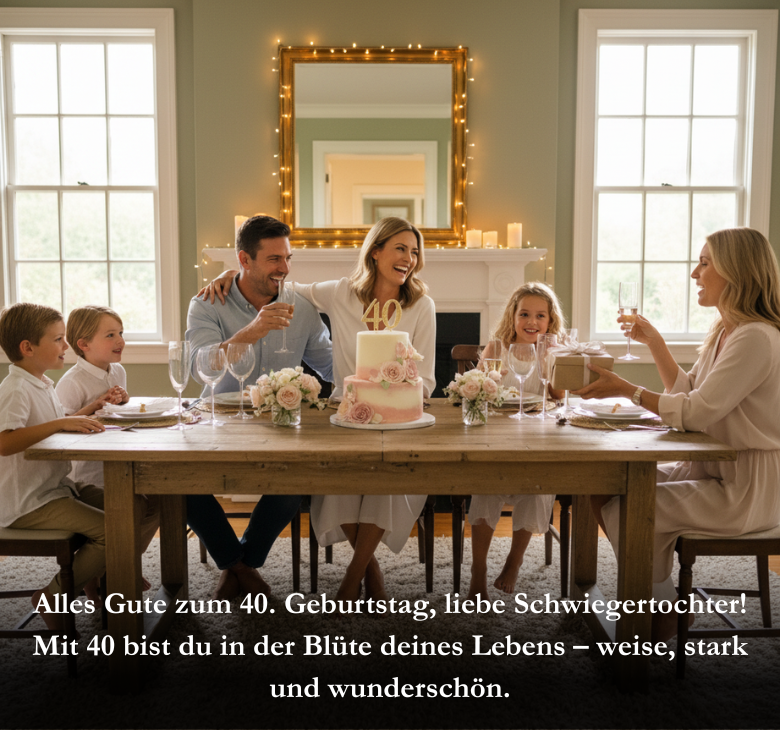 Alles Gute zum 40. Geburtstag, liebe Schwiegertochter! Mit 40 bist du in der Blüte deines Lebens – weise, stark und wunderschön.