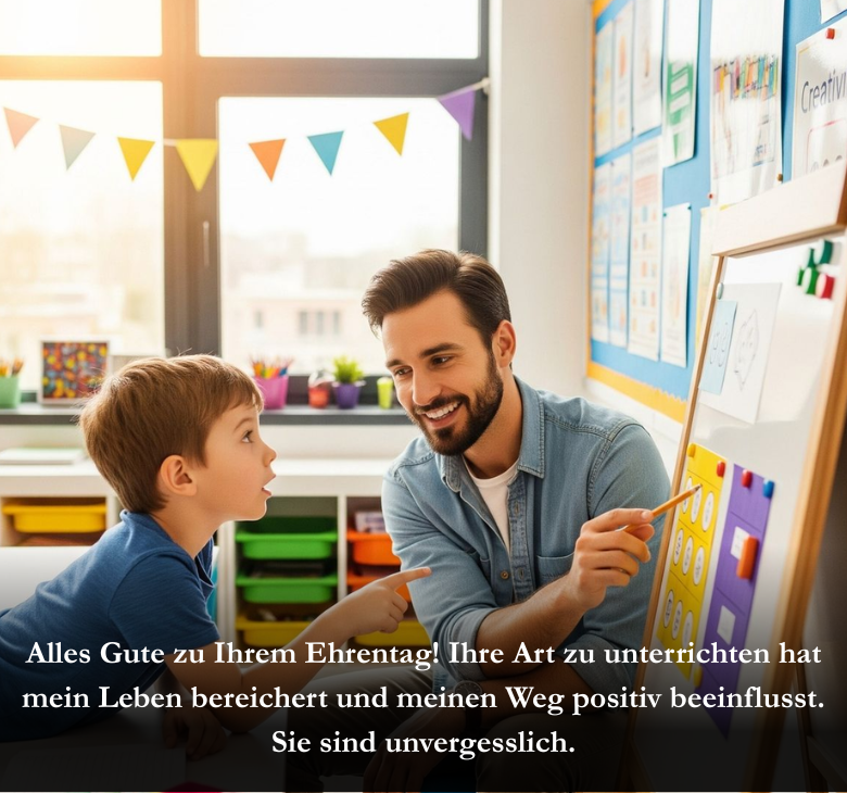 Alles Gute zu Ihrem Ehrentag! Ihre Art zu unterrichten hat mein Leben bereichert und meinen Weg positiv beeinflusst. Sie sind unvergesslich.