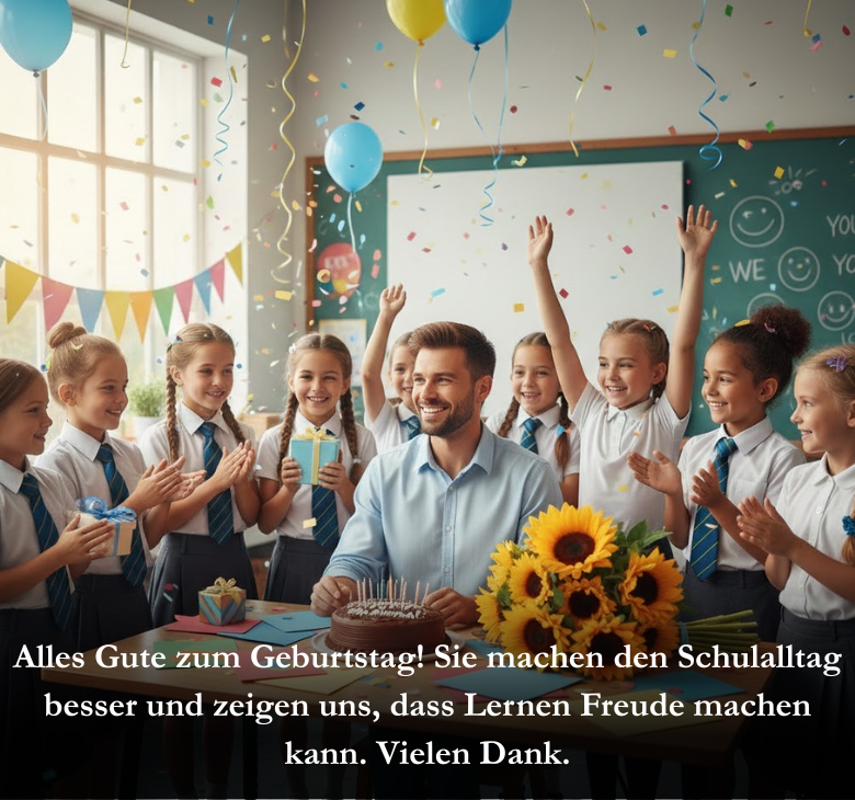 Alles Gute zum Geburtstag! Sie machen den Schulalltag besser und zeigen uns, dass Lernen Freude machen kann. Vielen Dank.