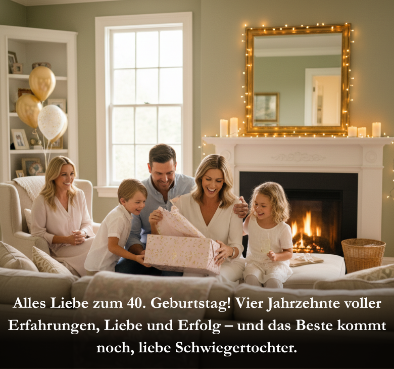 Alles Liebe zum 40. Geburtstag! Vier Jahrzehnte voller Erfahrungen, Liebe und Erfolg – und das Beste kommt noch, liebe Schwiegertochter.