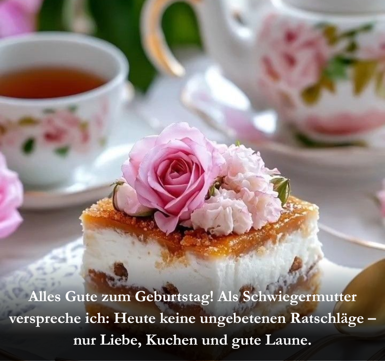 Alles Gute zum Geburtstag! Als Schwiegermutter verspreche ich: Heute keine ungebetenen Ratschläge – nur Liebe, Kuchen und gute Laune.