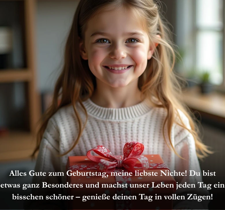 Alles Gute zum Geburtstag, meine liebste Nichte! Du bist etwas ganz Besonderes und machst unser Leben jeden Tag ein bisschen schöner – genieße deinen Tag in vollen Zügen!