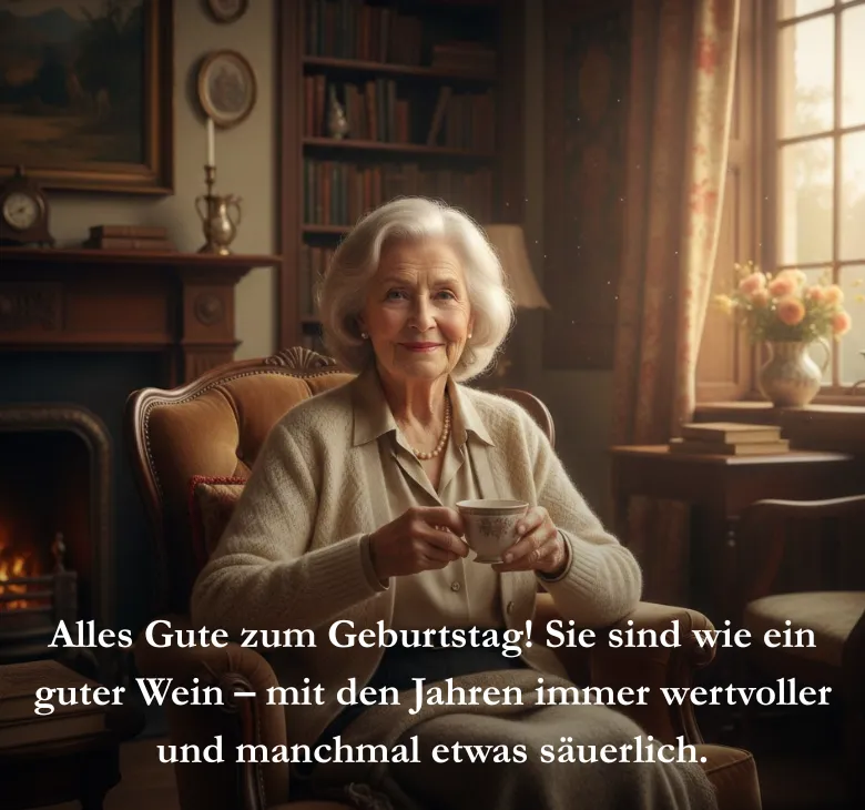 Alles Gute zum Geburtstag! Sie sind wie ein guter Wein – mit den Jahren immer wertvoller und manchmal etwas säuerlich.