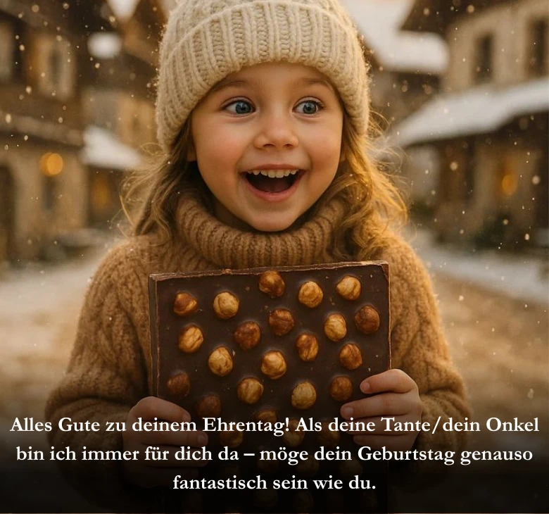 Alles Gute zu deinem Ehrentag! Als deine Tante/dein Onkel bin ich immer für dich da – möge dein Geburtstag genauso fantastisch sein wie du.