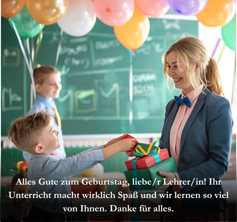 Alles Gute zum Geburtstag, liebe/r Lehrer/in! Ihr Unterricht macht wirklich Spaß und wir lernen so viel von Ihnen. Danke für alles.