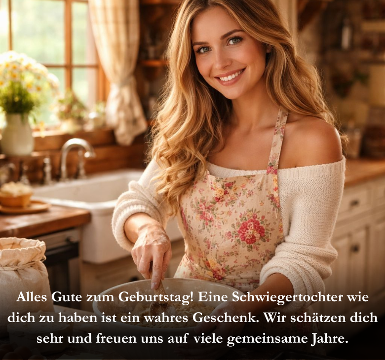 Alles Gute zum Geburtstag! Eine Schwiegertochter wie dich zu haben ist ein wahres Geschenk. Wir schätzen dich sehr und freuen uns auf viele gemeinsame Jahre.