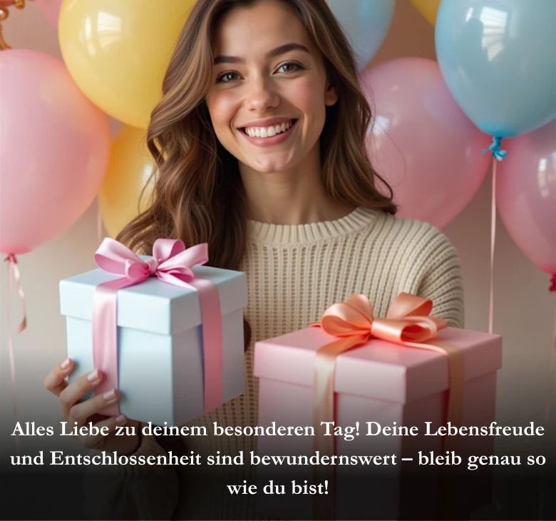 Alles Liebe zu deinem besonderen Tag! Deine Lebensfreude und Entschlossenheit sind bewundernswert – bleib genau so wie du bist!