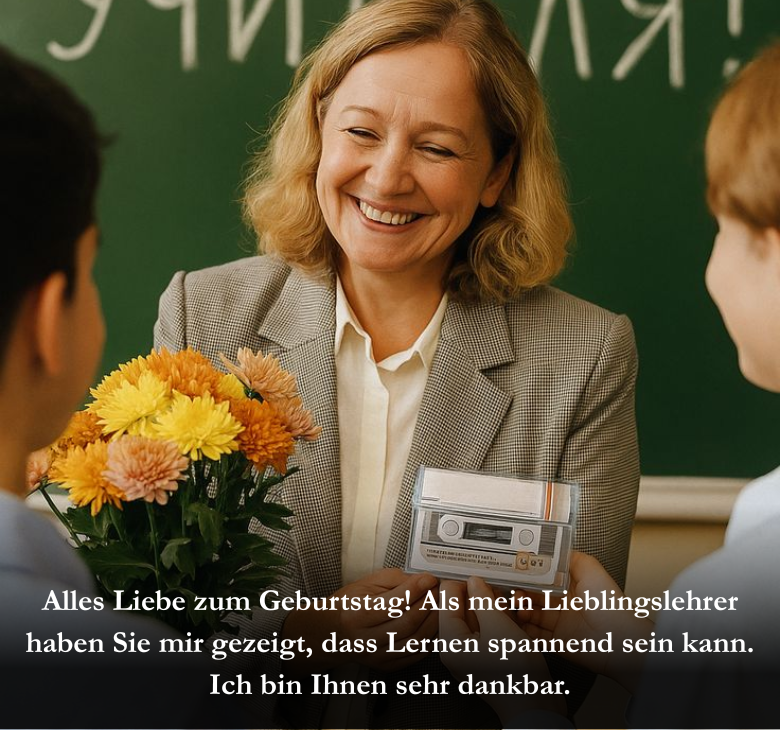 Alles Liebe zum Geburtstag! Als mein Lieblingslehrer haben Sie mir gezeigt, dass Lernen spannend sein kann. Ich bin Ihnen sehr dankbar.