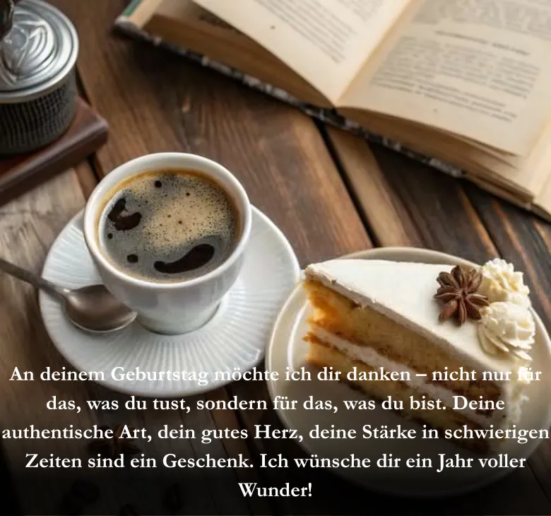An deinem Geburtstag möchte ich dir danken – nicht nur für das, was du tust, sondern für das, was du bist. Deine authentische Art, dein gutes Herz, deine Stärke in schwierigen Zeiten sind ein Geschenk. Ich wünsche dir ein Jahr voller Wunder!